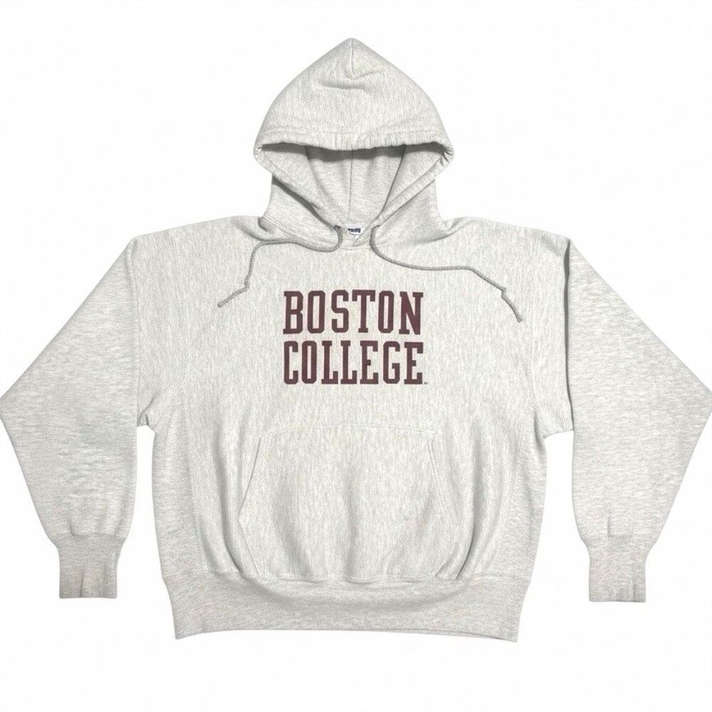 Vintage Champion Reverse Weave Hoodie Boston College Sz XL Gray 90s